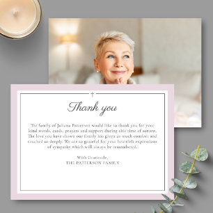 Elegant Script Simple Cross Custom Funeral Photo Thank You Card