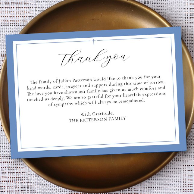 Elegant Script Simple Cross Custom Funeral  Thank You Card (Creator Uploaded)