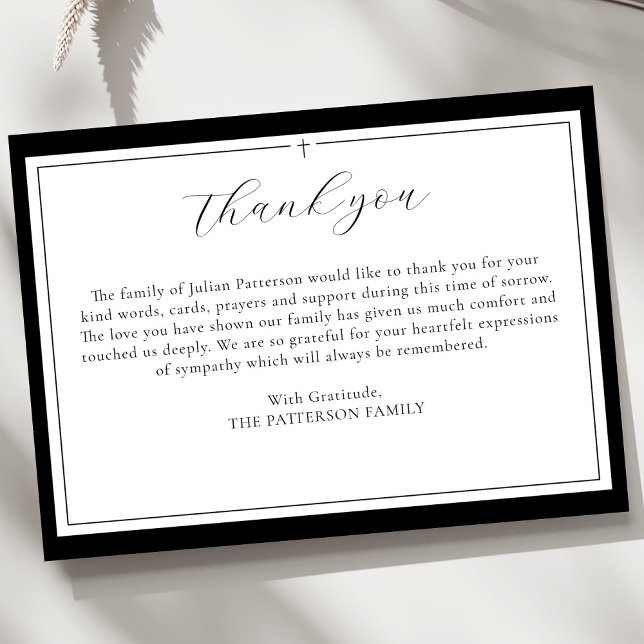 Elegant Script Simple Cross Custom Funeral  Thank You Card (Creator Uploaded)