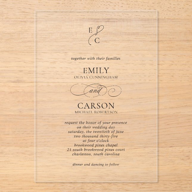Elegant Script Simple Monogram Logo Modern Wedding Acrylic Invitations (Front)