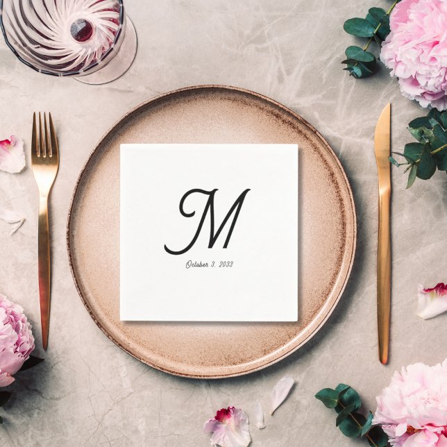 Elegant Script Simple Monogram Wedding  Napkin (Elegant Minimalist Wedding Napkin Custom Initial)