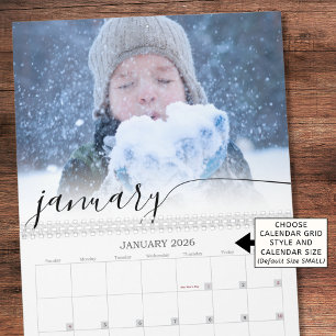 Elegant Script Simple One Photo Per Month Calendar