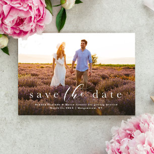 Elegant script simple one photo save the date