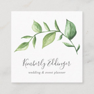 Elegant Script Simple Rustic Greenery Botanical Square Business Card