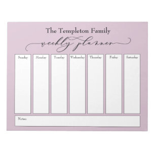 Elegant Script Simple Weekly Planner, Mauve Pink Notepad