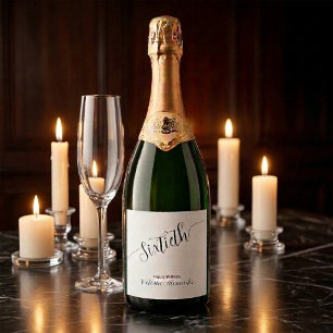 Elegant Script Sixtieth Birthday Personalised Sparkling Wine Label