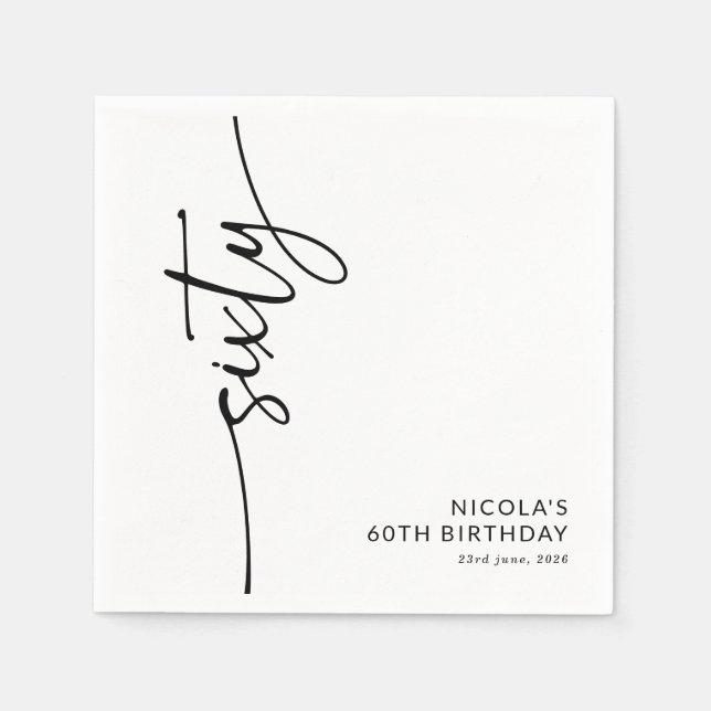 Elegant Script Sixty 60th Birthday Napkin (Front)