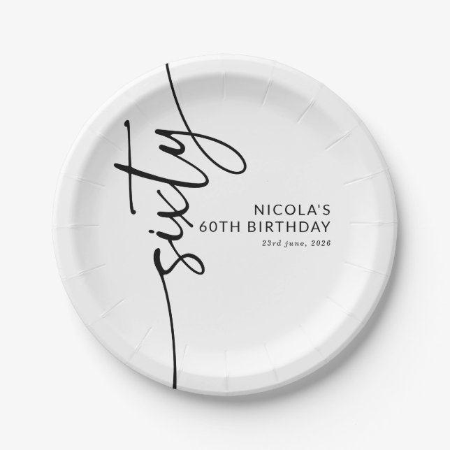 Elegant Script Sixty 60th Birthday Paper Plate (Front)
