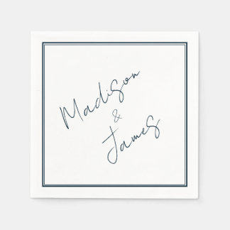 Elegant Script Slate Blue Minimalist Cocktail Napkin