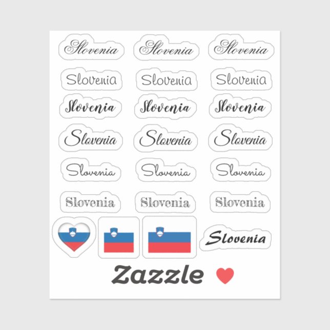 Elegant script Slovenia & Slovenian Flag /name Set (Sheet)