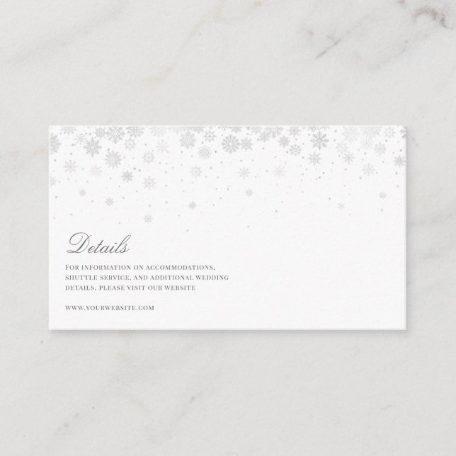 Elegant Script Snowflakes Wedding Details  Enclosure Card (Front)