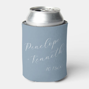 Elegant Script Soft Dusty Blue Wedding Custom Can Cooler