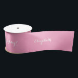 Elegant Script Solid Pink White Gift Wrap Wrapping Satin Ribbon<br><div class="desc">Create your own custom, personalized, elegant white typography / script thank you / merry christmas / happy birthday / custom greetings, solid pink color ribbon, in silky smooth shiny satin and ribbed textured strong durable grosgrain options. Simply type in your note / greeting / wishes, and your name / bride...</div>