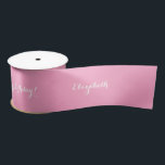 Elegant Script Solid Pink White Gift Wrap Wrapping Satin Ribbon<br><div class="desc">Create your own custom, personalized, elegant white typography / script thank you / merry christmas / happy birthday / custom greetings, solid pink color ribbon, in silky smooth shiny satin and ribbed textured strong durable grosgrain options. Simply type in your note / greeting / wishes, and your name / bride...</div>
