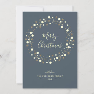 Elegant Script   Stars Wreath Non Photo Christmas Holiday Card