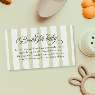 Elegant Script Stripes Baby Shower Books For Baby Enclosure Card
