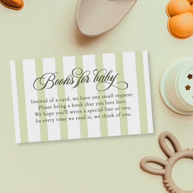 Elegant Script Stripes Baby Shower Books For Baby Enclosure Card (Creator Uploaded)