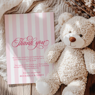 Elegant Script & Stripes Baby Shower Thank You Card