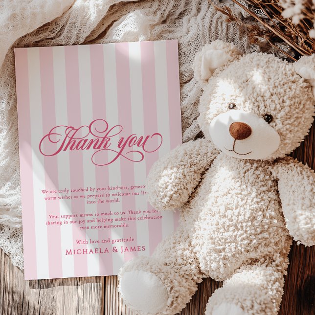 Elegant Script & Stripes Baby Shower Thank You Card (Creator Uploaded)