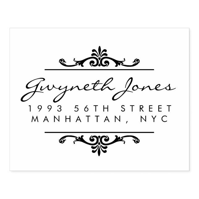 Elegant Script & Stylish Ornaments Return Address Rubber Stamp (Imprint)