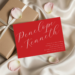 Elegant Script Stylish Red Christmas Wedding Invitation