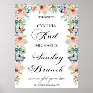 Elegant Script 'Sunday Brunch' Wedding Floral Poster
