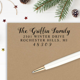Elegant Script Surname Return Address Self-inking Stamp