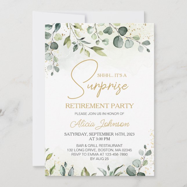 Elegant Script Surprise Retirement Party Invitation (Front)
