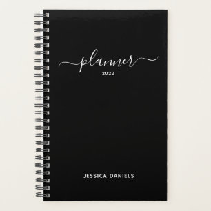 Elegant Script Swashes Weekly Monthly Black  Planner