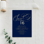 Elegant Script Sweet 16 Birthday Real<br><div class="desc">These chic and very stylish sweet 16 birthday party invitations features elegant real foil pressed typography wording on a simple navy blue background. Easily personalise the design with your own wording and find matching party items at www.zazzle.com/invitation_republic.</div>