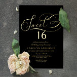 Elegant Script Sweet 16 Birthday Real<br><div class="desc">These chic and very stylish sweet 16 birthday party invitations features elegant real foil pressed typography wording on a simple black background. Easily personalise the design with your own wording and find matching party items at www.zazzle.com/invitation_republic.</div>