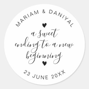 Elegant Script Sweet Ending Small Wedding Favour Classic Round Sticker