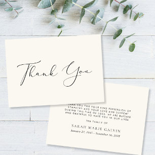 Elegant Script Sympathy Funeral Memorial Cream Thank You Card