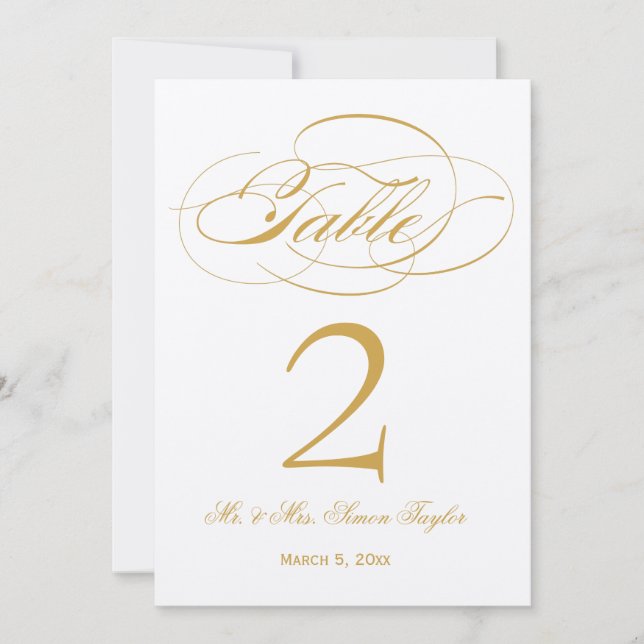 Elegant Script Table Number - Gold (Front)