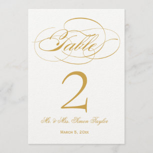 Elegant Script Table Number - Gold