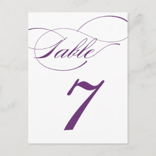Elegant Script Table Number Postcard Purple 520C
