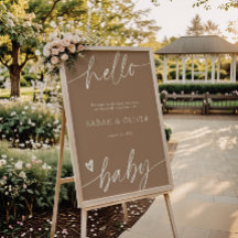 Elegant Script Tan Brown Baby Shower Welcome Sign