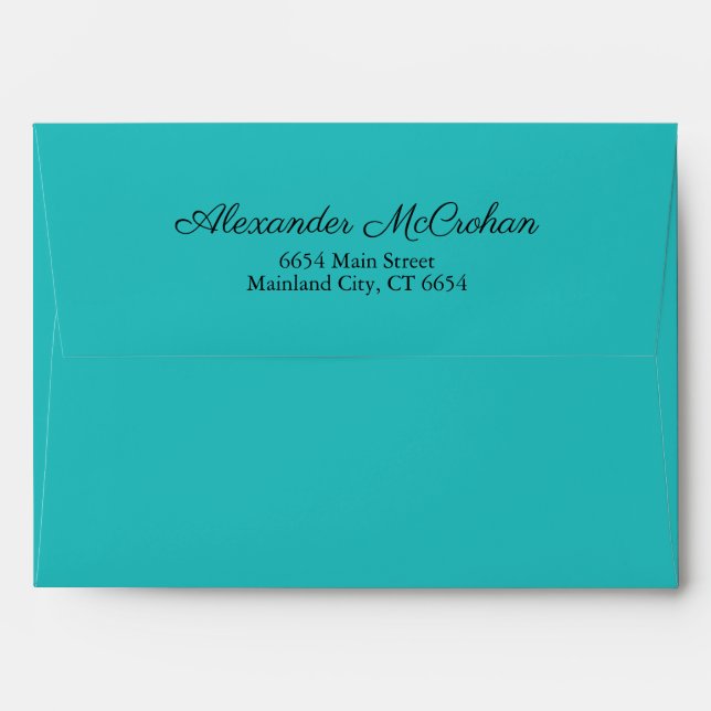 Elegant Script Teal Aqua Return Address Mailing Envelope (Back (Top Flap))