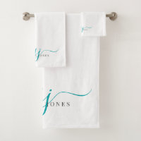 Elegant Script Teal Monogram Initials Name