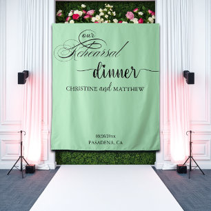 Elegant Script Teal Rehearsal Dinner Backdrop Tapestry
