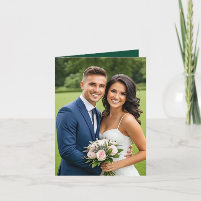 Elegant Script Teal Wedding Photo Thank You Card   (Front)