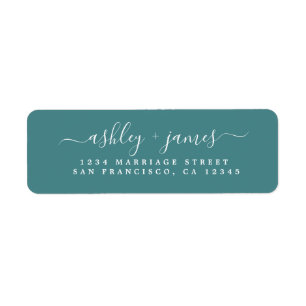 Elegant Script Teal Wedding Return Address