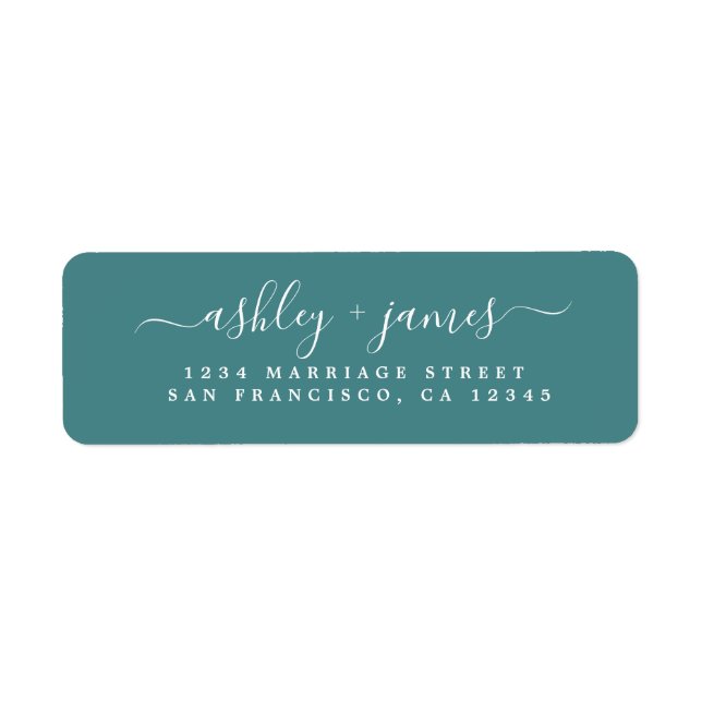 Elegant Script Teal Wedding Return Address (Front)