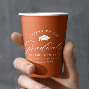 Elegant Script Terracotta Cheers to the Graduate Paper Cups