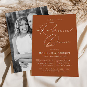 Elegant Script Terracotta Photo Rehearsal Dinner Invitation