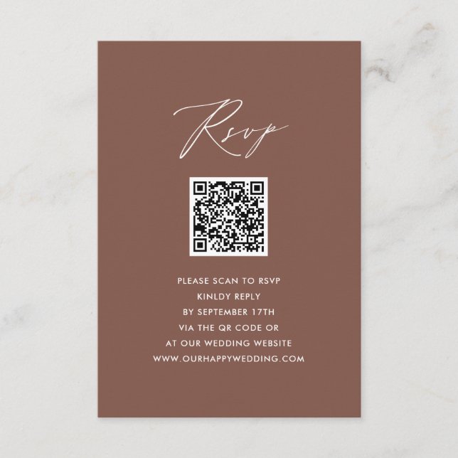 Elegant Script Terracotta Simple QR Wedding RSVP Enclosure Card (Front)