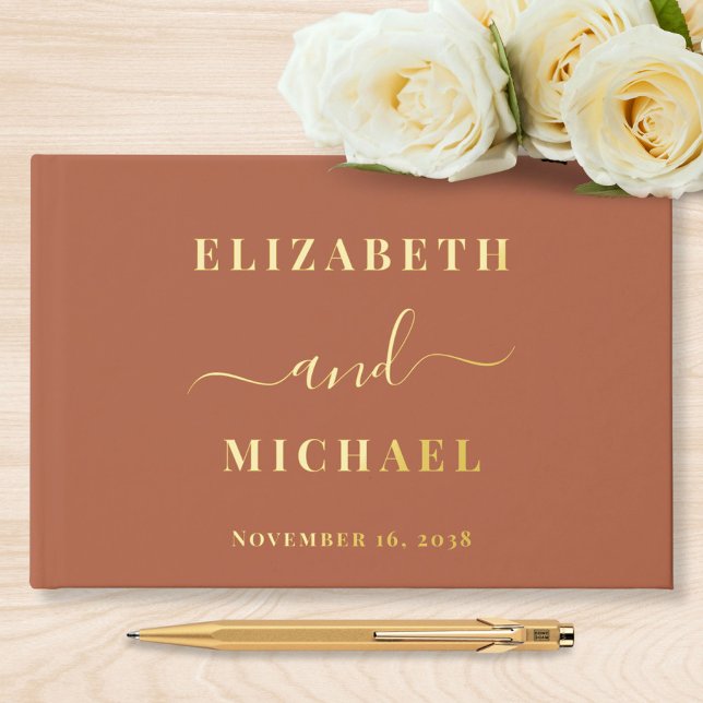 Elegant Script Terracotta Wedding Guest Book (Creator Uploaded)