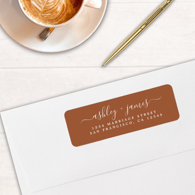 Elegant Script TerraCotta Wedding Return Address (Creator Uploaded)
