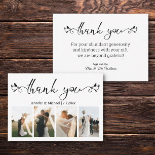 elegant script thank you 4 photos collage wedding  card