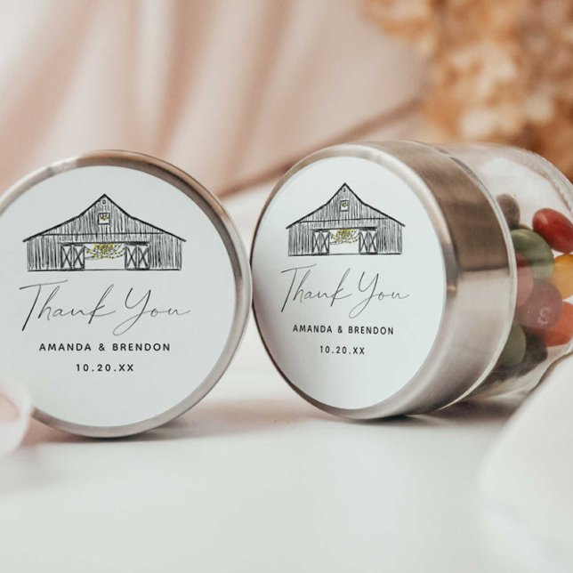 Elegant Script Thank You Barn Wedding Classic Round Sticker (Creator Uploaded)